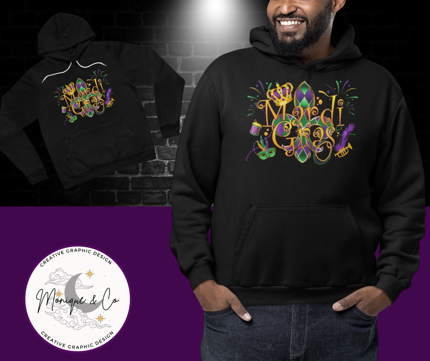 Mardi Gras Bella + Canvas Unisex Sponge Fleece Pullover Hoodie