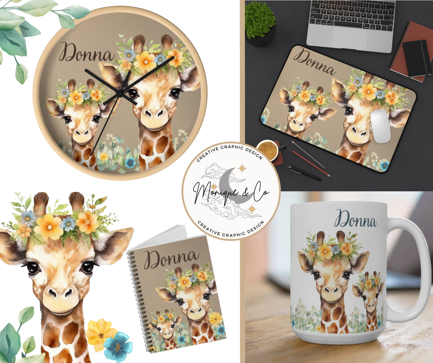 Personalized Office Accessories with Floral Animal Print