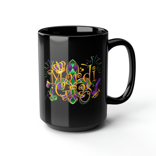 Mardi Gras Black Mug, 15oz