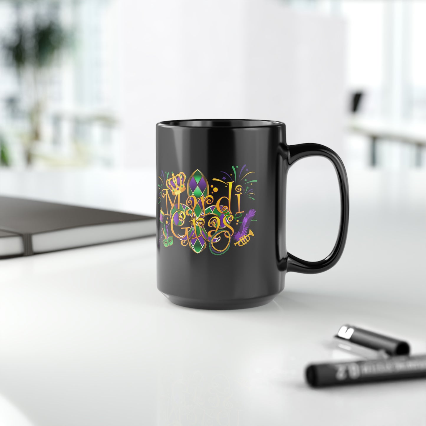 Mardi Gras Black Mug, 15oz