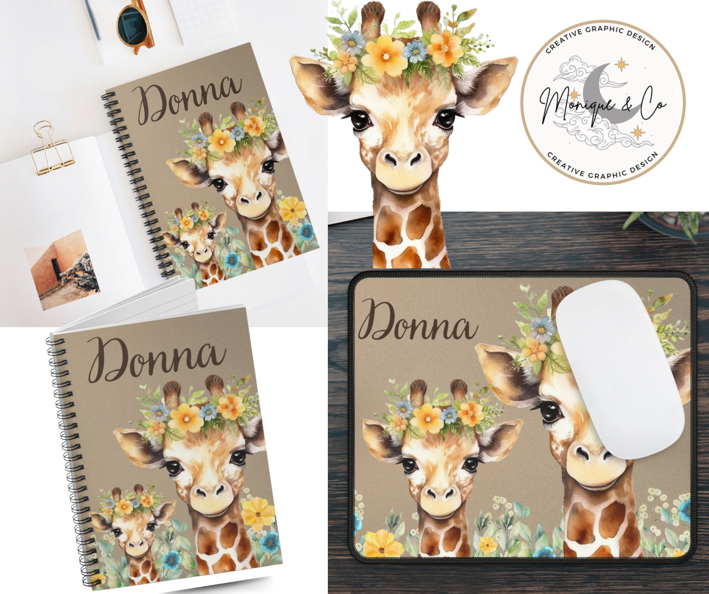 Personalized Office Accessories with Floral Animal Print