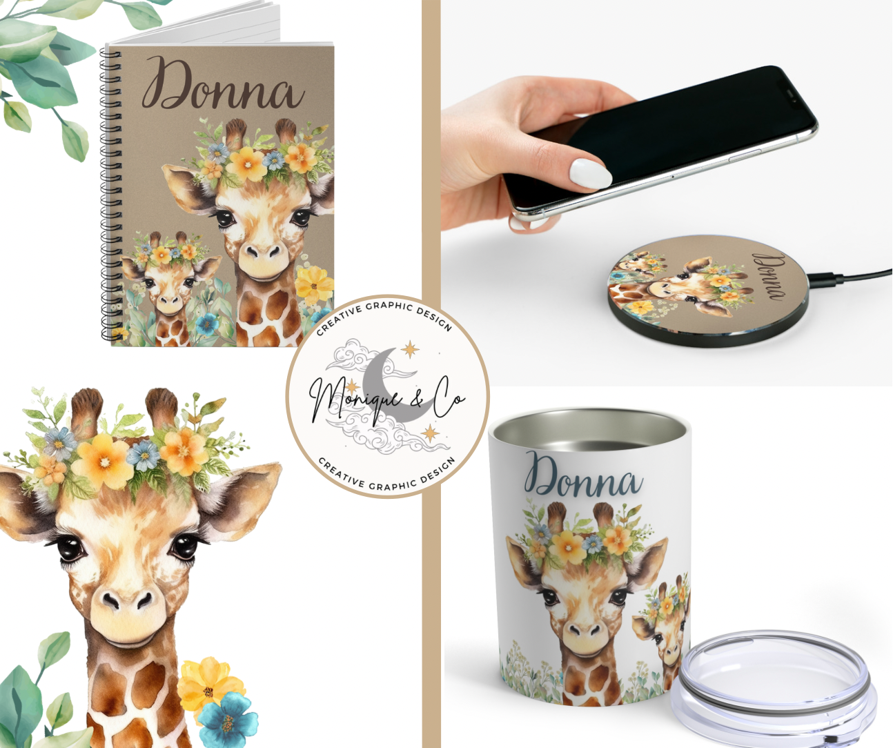 Personalized Office Accessories with Floral Animal Print