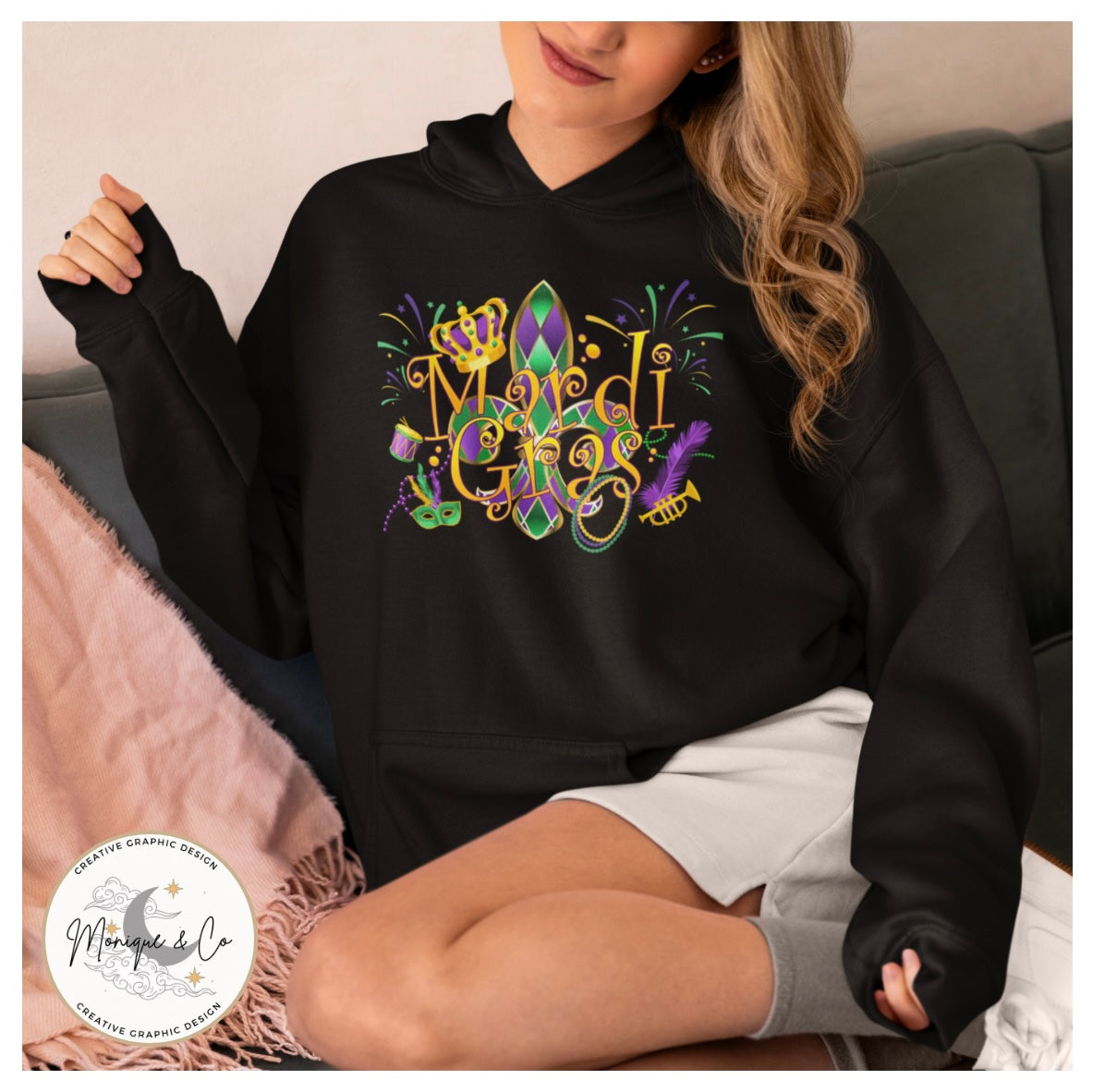 Mardi Gras Bella + Canvas Unisex Sponge Fleece Pullover Hoodie